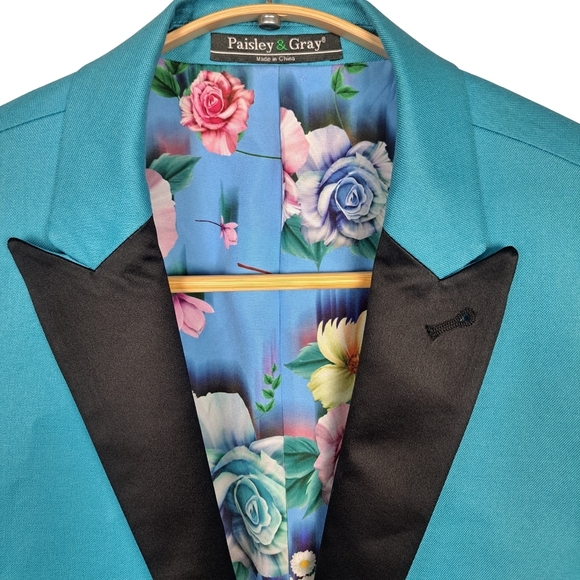 Paisley & Gray Slim Fit Men's 38R Blazer Tuxedo Suit Jacket Blue Turquoise - Picture 7 of 11